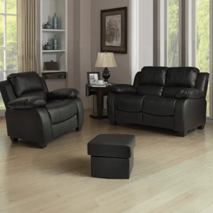 Brooker Black Leather 2+1 Seater Sofa