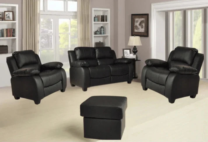 Brooker Black Leather 2+1+1 Seater Sofa Set