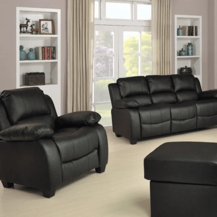 Brooker Black Leather 3+1 Seater Sofa