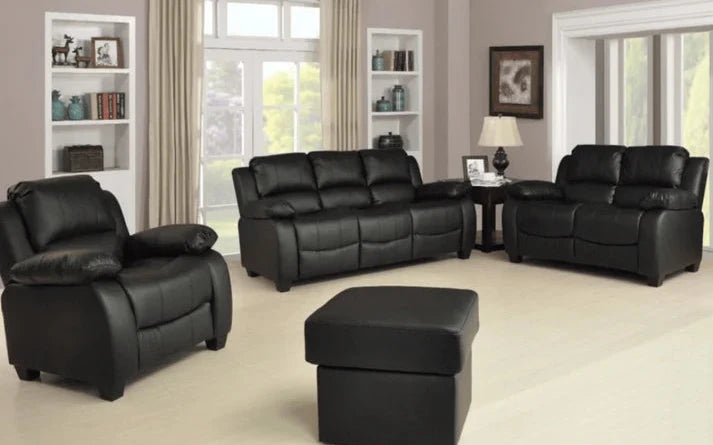 Brooker Black Leather 3+2+1 Seater Sofa Set