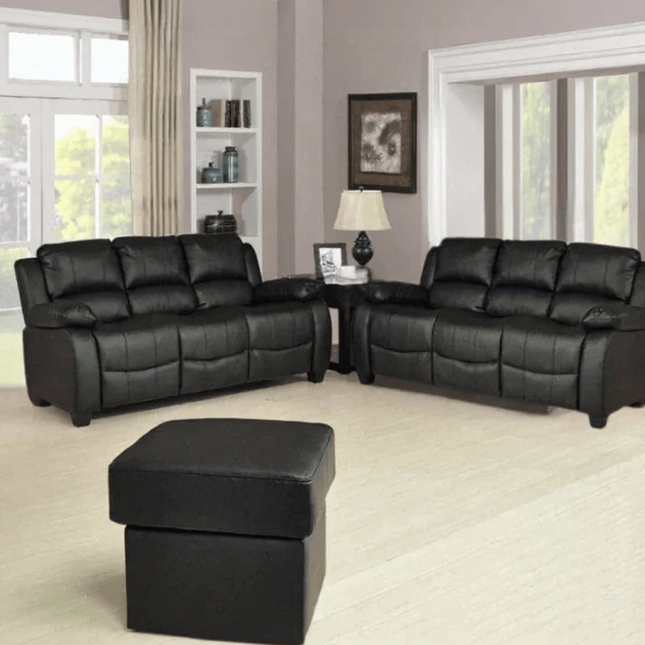 Brooker Black Leather 3+3 Seater Sofa Set