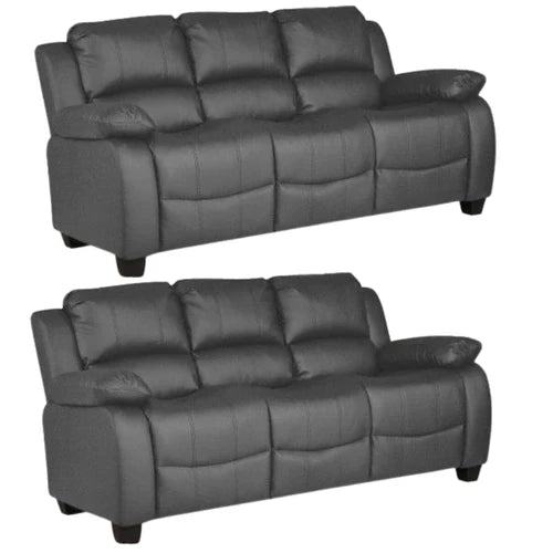 Brooker Grey Leather 3+3 Seater Sofa Set