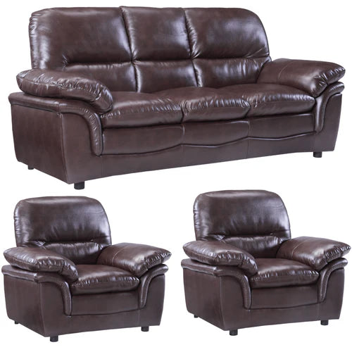 Amaya Brown Leather 3+1+1 Seater Sofa Set