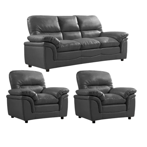 Amaya Grey Leather 3+1+1 Seater Sofa Set